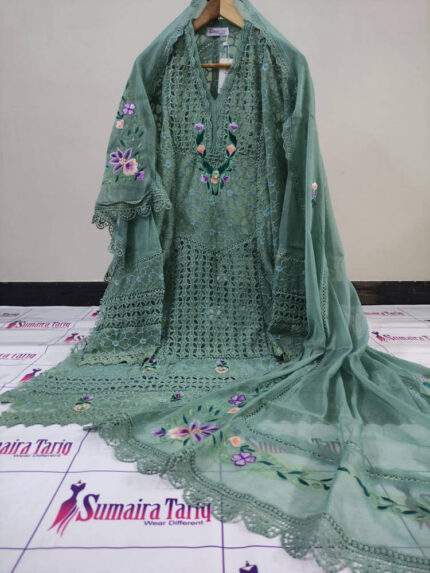 QARSIA – 3 Piece Semi Stitched (Aqua)