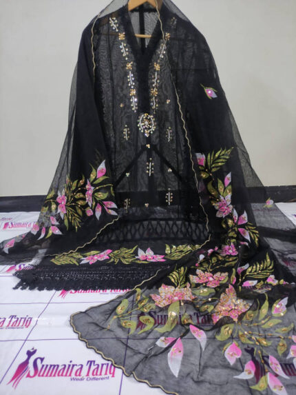 RANGRASIYA - Black 2 Piece Semi Stitched Suit