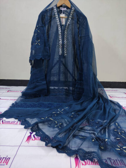 CHANDNI - Peacock blue 3 Piece Semi Stitched