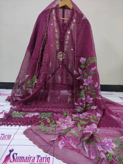 RANGRASIYA - Burgundy 2 Piece Semi Stitched Suit