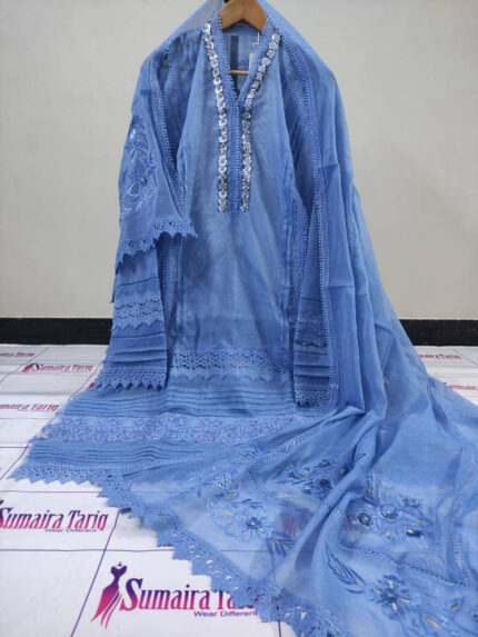 CHANDNI - Ocean blue 3 Piece Semi Stitched