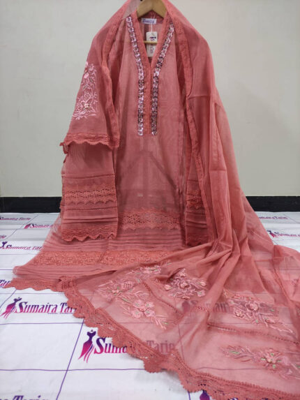 CHANDNI - Salmon peach 3 Piece Semi Stitched