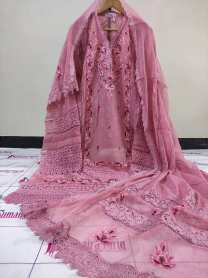CHAMBELI – Tpink 3 Piece Embroidered Suit