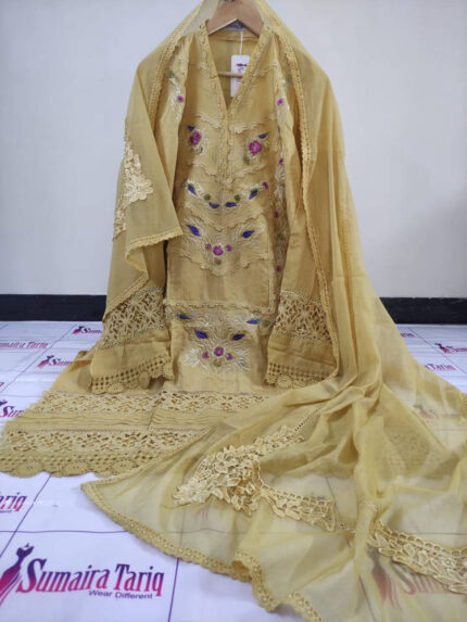 Turkish Lawn - Butter yellow 3 piece Semi Stitched
