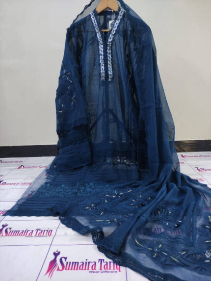 CHANDNI – Peacock blue 3 Piece Semi Stitched