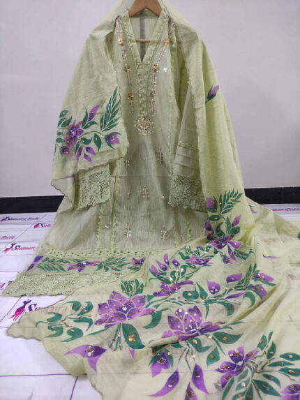 RANGRASIYA – Pista green 2 Piece Semi Stitched Suit