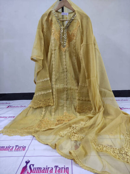 RANISA – Butter gold yellow 3 Piece Semi Stitched Suit