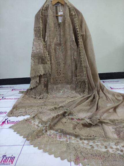MAHPARA - Coffee beige 3 Piece Semi Stitched Suit