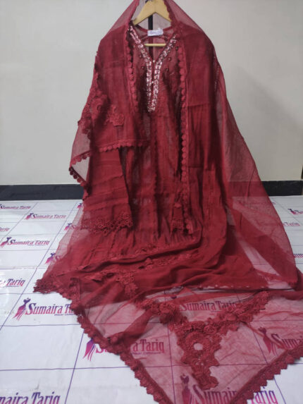 RANISA – Deep red 3 Piece Semi Stitched Suit