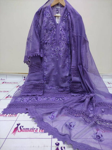 CHAMBELI – Lilac purple 3 Piece Semi-Stitched Suit
