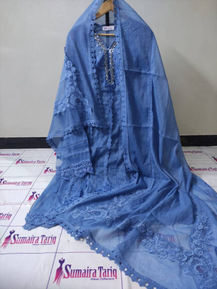 RANISA – Ocean blue 3 Piece Semi Stitched Suit