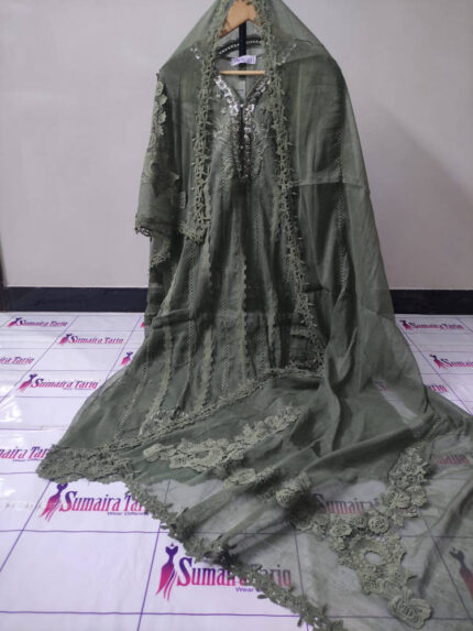 RANISA – Olive green 3 Piece Semi Stitched Suit