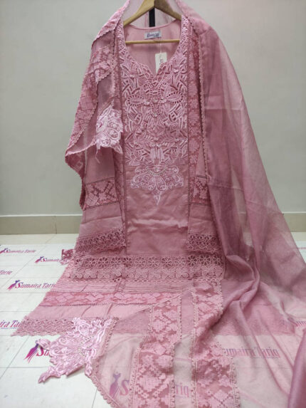 MUSKAN (Cotton Lawn)- Mouve pink 3 Piece Semi-Stitched Suit
